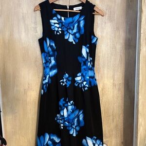 Calvin Klein Black Midi Dress with Blue Floral Design